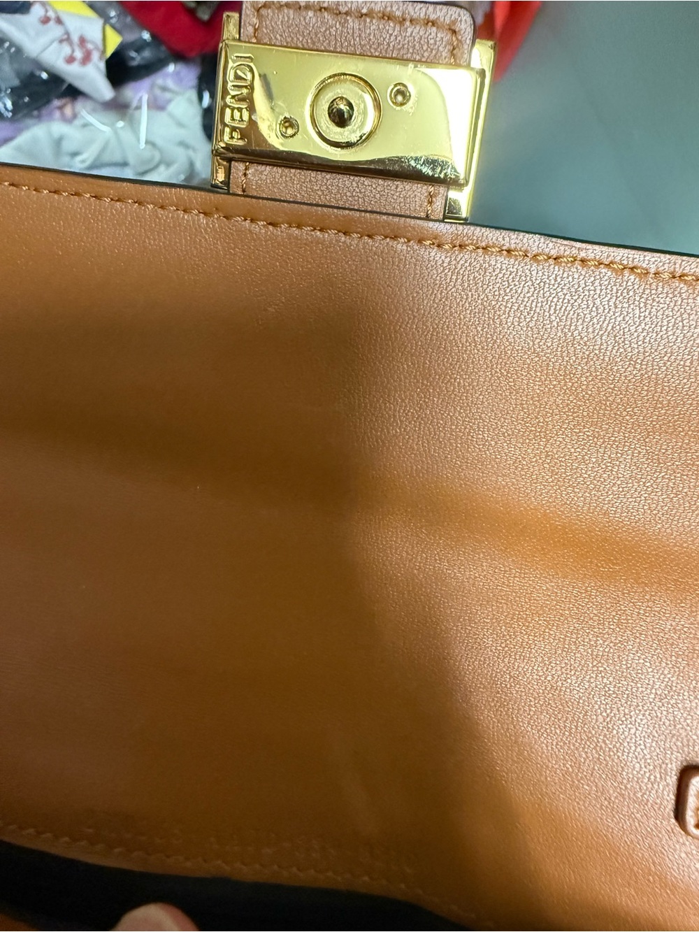 Fendi Embossed Leather Clutch in Cognac with Gold-Tone Hardware - Picture 5 of 7